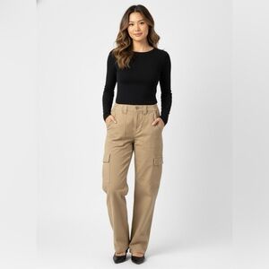 New Women’s AE High Rise Straight Stretch Cargo Pants Khaki Size 4 27 W Long